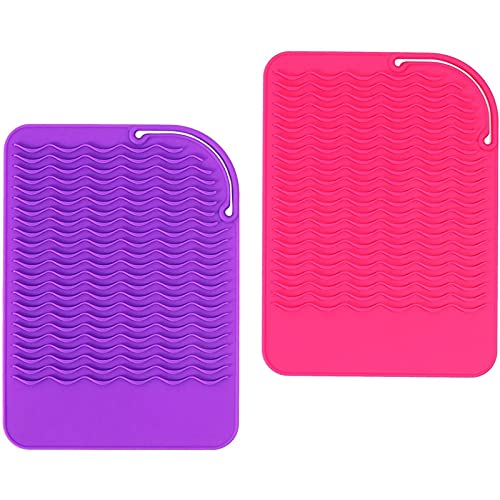 Heat Resistant Silicone Mat for Curling Iron, Hair Tools (Pink, Purple, 6 x 9 in, 2 Pack)