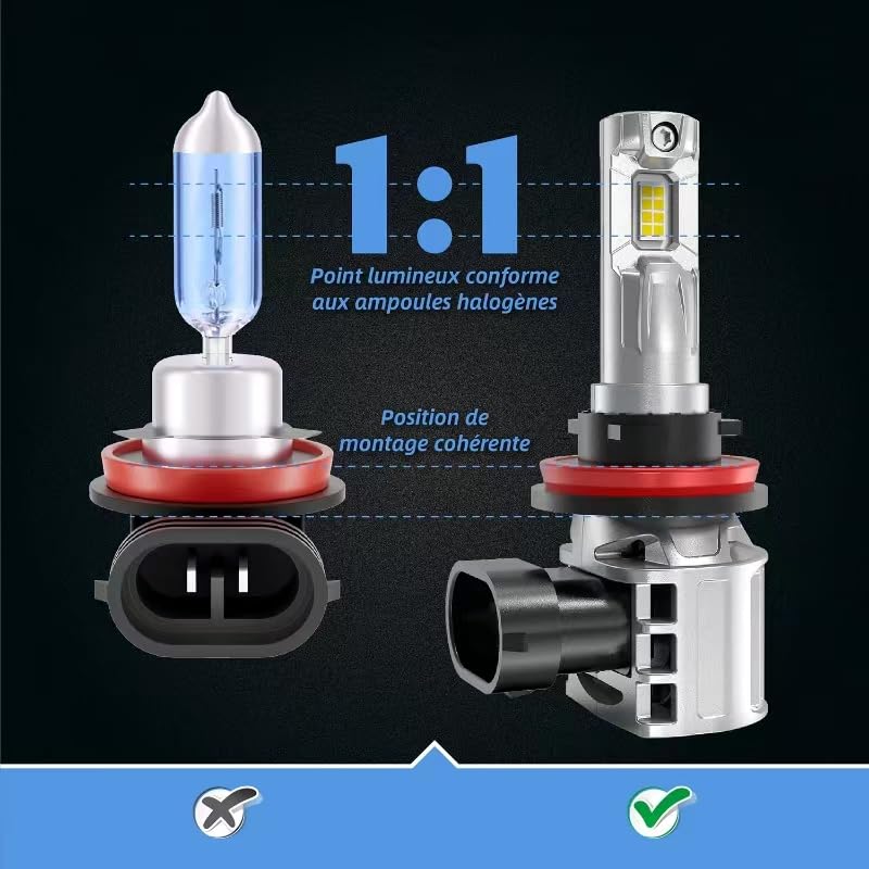Sinoparcel Ampoules LED H8/H11 Feux Antibrouillard - 6500K Blanc 30W - Homologuées 12V Lot De 2