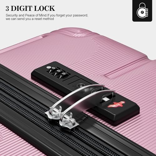 Apelila 4-Piece Expandable Suitcase Set with TSA Lock, 20% Extra Capacity, 360° Spinner Wheels, Lightweight Textured Fabric Luggage (18", 20", 24", 28") for Men and Women Travel (Pink)
