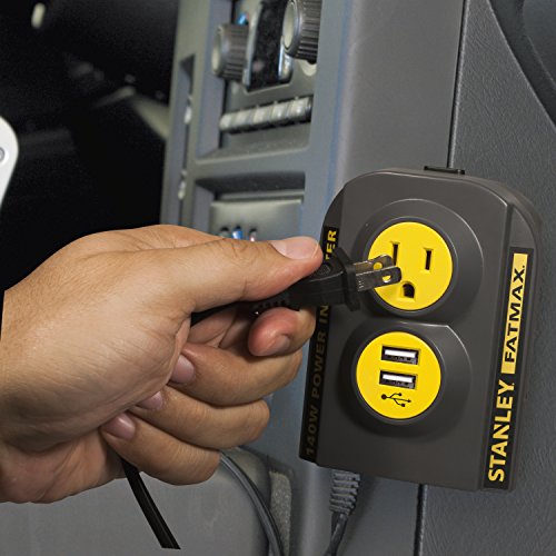 STANLEY FATMAX PCI140 140W Power Inverter: 12V DC to 120V AC Power Outlet with Dual USB Ports