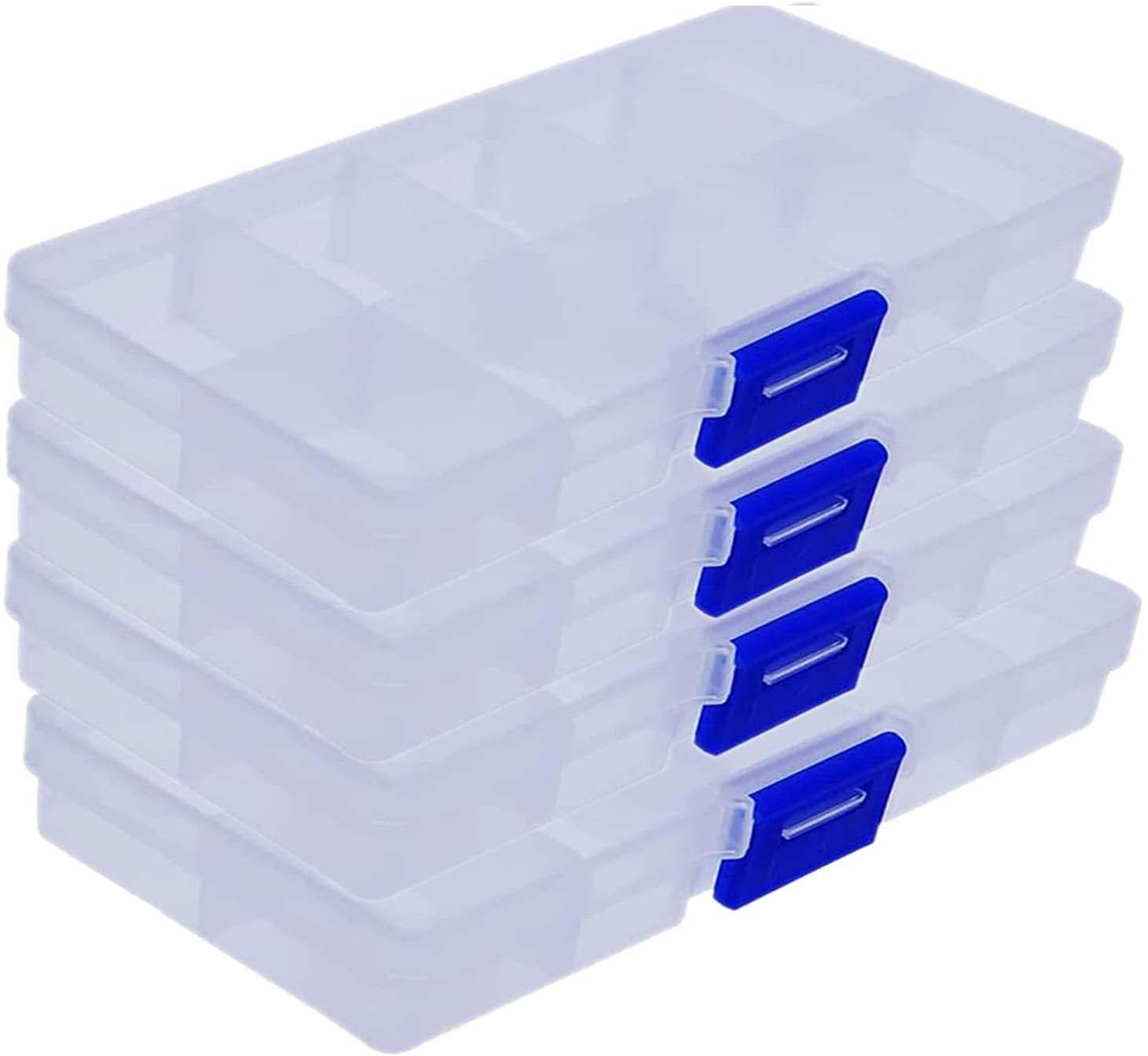 DIY Crafts Pack Of 8 Pcs, Clear, Organizer Bead Storage Containers, Plastic Jewelry Box with Movable Dividers, 15-Compartments Each, Jewelry Storage Organizers for Earrings,(Pack Of 8 Pcs, Clear)