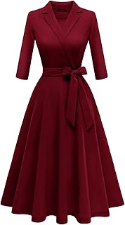Meetjen Women's Vintage Tea Dress Fall Fit and Flare 3/4 Sleeve Elegant Cocktail Party Formal Church Dresses 2025