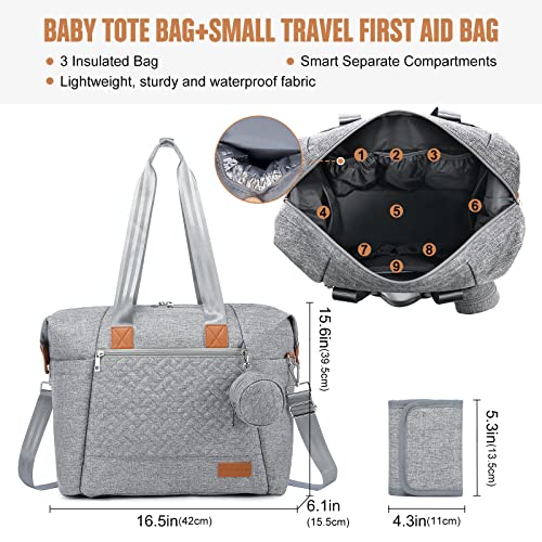 Lovevook Diaper Bag Tote, Large Baby Tote Bag, Travel Diaper Tote For Mom And Dad With Changing Pad And First Aid Bag, Light Grey #TOP2