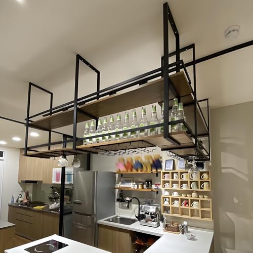 Étagère à vin de plafond avec support verres pour optimiser votre bar - 8