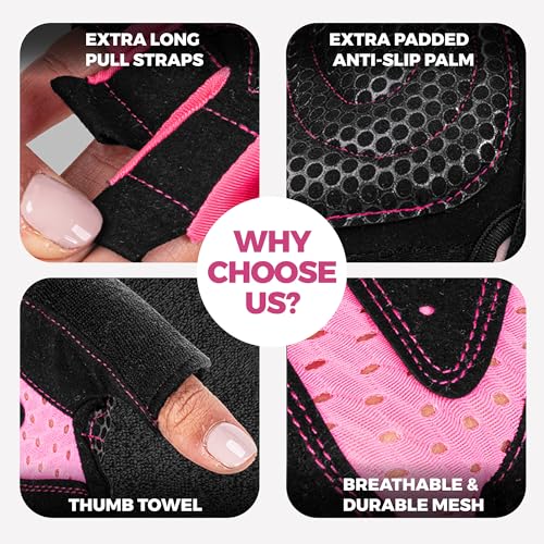 MhIL Workout Gloves for Women – Breathable Gym Gloves for Women with Palm Protection and Enhanced Grip – Padded Weight Lifting Glove for Womens with Wrist Wraps Support Weightlifting Exercise Cycling3