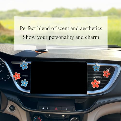 Image of ORIESSE Flower Car Accessories,6pcs Daisy Car Air Freshener Vent Clips,3.3cm /3cm Blue Orange Flowers Decor,Refillable Diffusers for Women