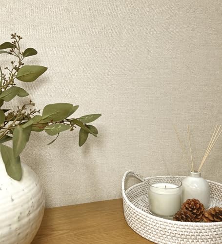 GAULAN 500683394 - Papel pintado vinílico con efecto lino texturado estilo natural color beige claro para pared salón cocina dormitorio pasillo - Muestra DIN A4