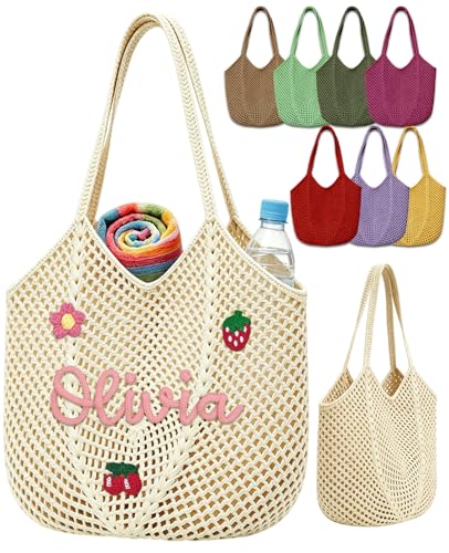 Bolso de playa tejido a ganchillo personalizado para mujer, bolso tote grande y ligero con bordado artesanal, ideal como regalo para fiesta de despedida de soltera, vacaciones de verano miniatura 1