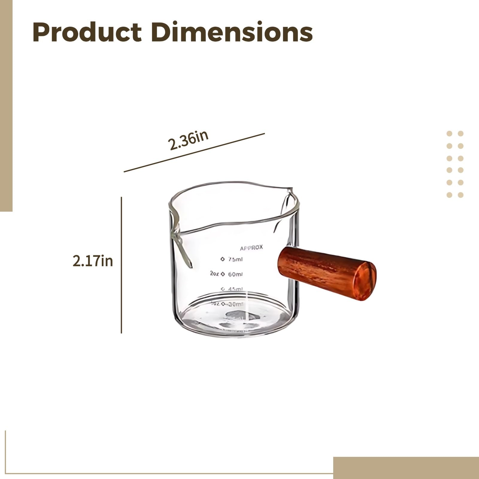 4 Stk. Glas-Espresso-Extraktionsbecher mit Skala, Doppelausguss, Mini-Milchkännchen mit Holzgriff, Borosilikatglas, für präzises Ausgießen, geeignet für Espresso-Liebhaber und Home-Baristas