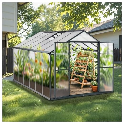 Gegaden Gewächshaus Aluminium für den Garten |Mit 8 cm dickeres Fundament| 361*238*210 cm | Vielseitig nutzbar als Treibhaus Gartenhaus Winterfest Aufzucht Tomatenhaus Frühbeet und Pflanzenhaus Grau