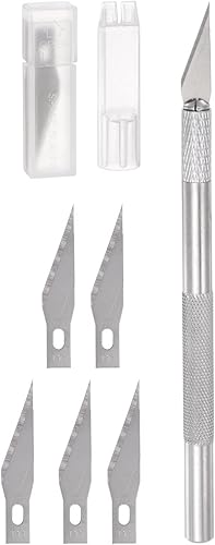 HARFINGTON 1 juego (6 unidades) de cuchillos de manualidades, 1 cuchillo Hobby Exacto y 5 cuchillas de repuesto con tapa de seguridad para