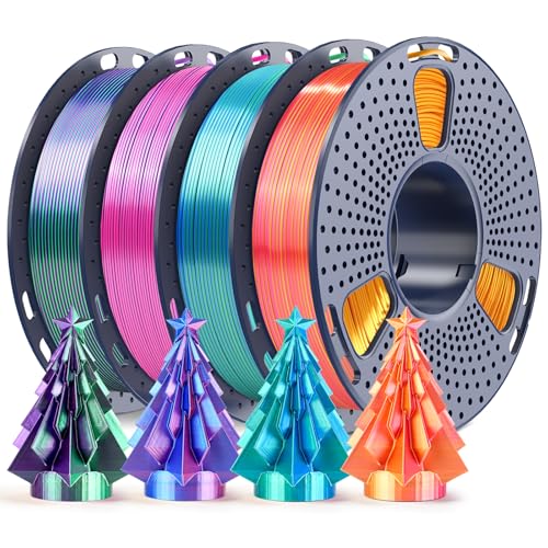 250g Silk Dual Color PLA Filament 1.75mm Bundle, SUNLU 3D Printer Filament, Coextruded Shiny Multicolor PLA, Individually Vacuum Packed, 4 Rolls, Red Gold+Blue Green+Red Blue+Green Purple