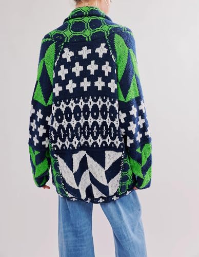 Image of Womens Knit Cardigan Sweater Button Down Oversized Sweaters Y2k Graphic Shawl Collar Fall Cardigans Coats, Green, One Size