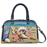 Anna by Anuschka Original Hand-Painted Wide Organizer Satchel-Leather Handbag for Women, Caribbean Dream