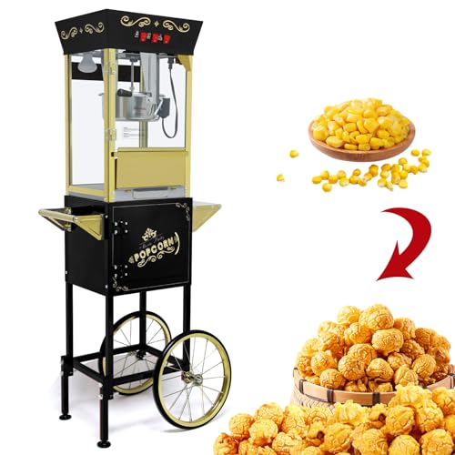 Image of Montary 12 Oz Commercial Popcorn Machine with Cart,Vintage Style Popcorn maker Equipped with Popcorn Scoops, Heated Deck & Storage for Home Movie House and Carnival,Black