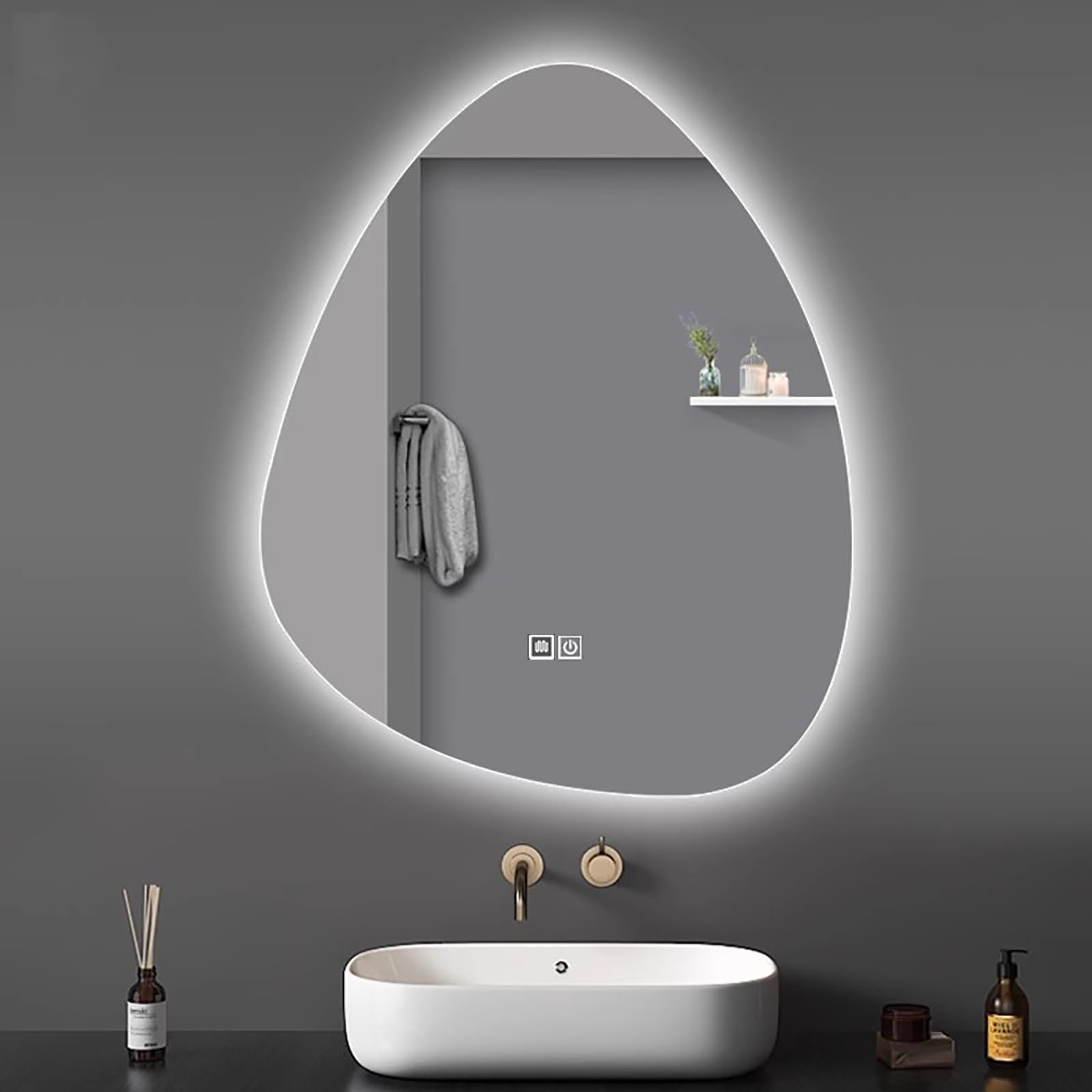 Miroir de salle de bain LED suspendu avec désembueur et réglage de luminosité tactile
