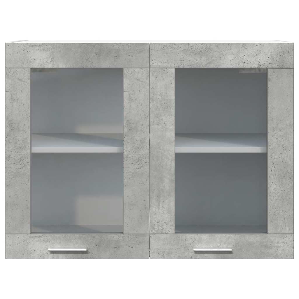 vidaXL Armoire Murale en Verre Lyon, Gris Béton, 80x31x60 cm, Bois d’ingénierie & Verre, Meuble Suspendu, Armoire pour Salle de Bain & Cuisine, Organisateur Maison