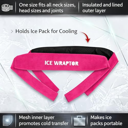 Image of ICE WRAPTOR Cooling Bandana Neck Wrap with 6 Reusable Ice Packs Pink - Adjustable Cold Therapy Wrap for Neck, Head & Joint Pain Relief - Portable Cooling Wrap with 6 Cryosheet Inserts