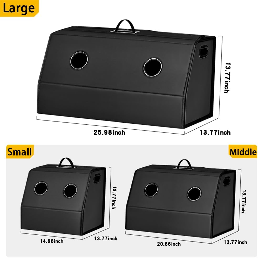 Leather Trunk Organizer,Foldable,Multi-Compartment,With Breathable Holes for Car SUV Truck MPV,Camping Picnic,Home Middle 20.8 * 13.7 * 13.7 inch Black