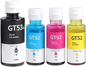 Printer Ink Refill Dye Ink for HP GT53 GT52 Compatible for HP Ink Tank 115, 310, 315, 319, 410, 415, 416, 419, 455, 500, 515, 530, 615, GT 5810, GT 5811, GT 5820 (Bk/C/Y/M(Set of 4))