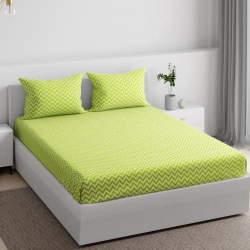 Image of Wakefit 100% Cotton 160 TC Flat Printed Bedsheet, Amelia Queen Size (100x90 Inches) / (2.54m*2.29m) with 2 Pillow Covers Amelia, Double