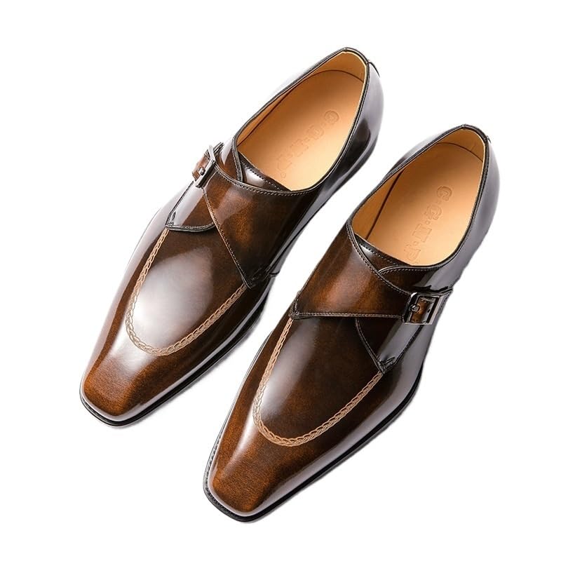 Men's Vintage High Gloss Dress Shoes Fashion Square Toe Lace Up Lug Sole Business Office Dress Shoes