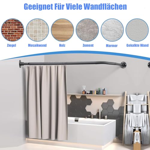 Duschstange L Form Ohne Bohren,70-95CM Edelstahl Einstellbare Duschstange,Wasserdicht Und Rostfrei,Shower Curtain Rod Für Badezimmer und Ankleidezimmer,Umkleideräume,Privatraum,Badewanne(Silber)