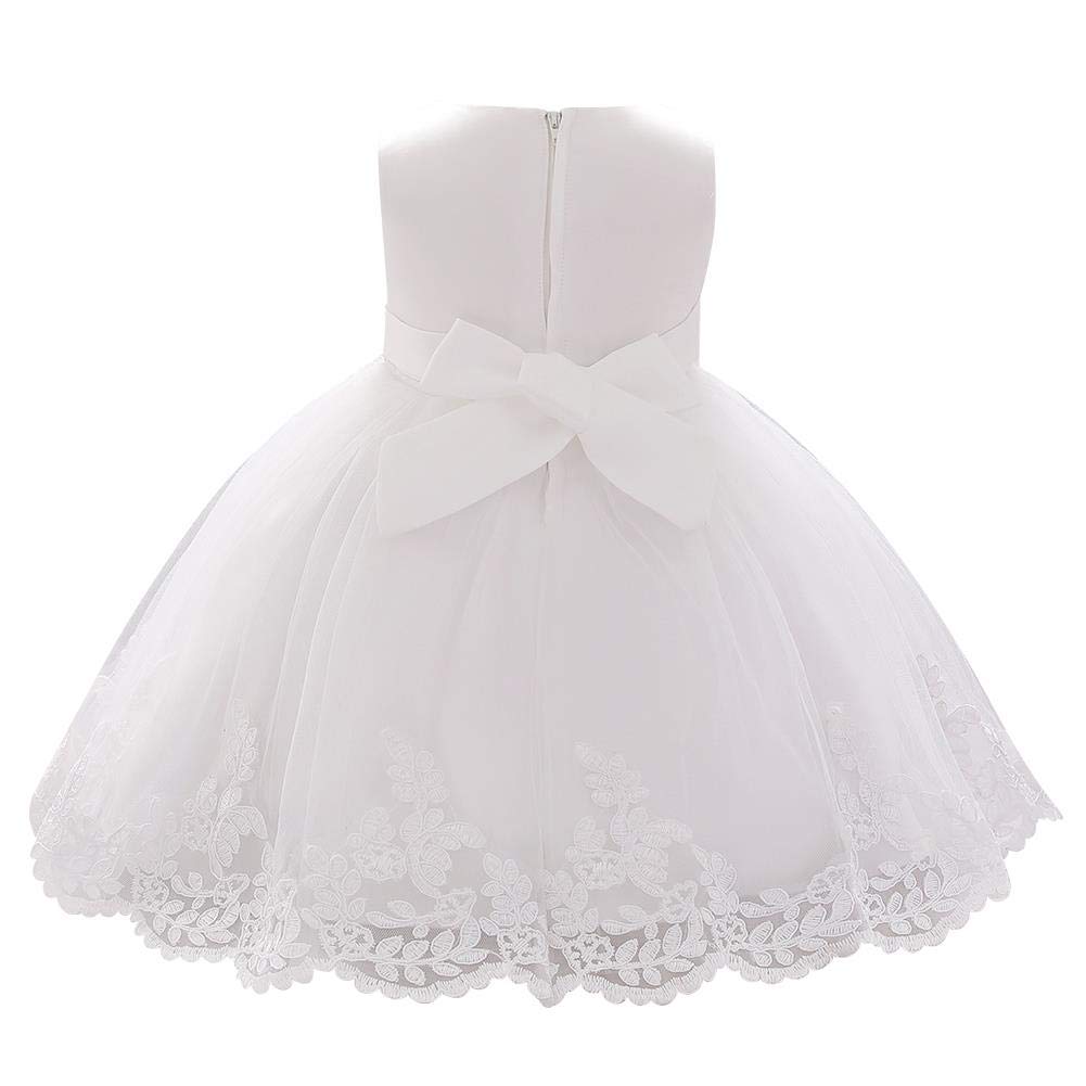 Toddler Baby Girls Formal Princess Dress Embroidered Lace Applique Flower Beaded Christening Baptism Tulle Tutu Gown Wedding Birthday Party Bridesmaid Pageant Prom Evening Dress White 12-18 Months