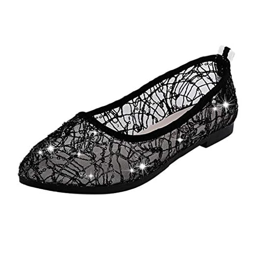 Alwayswin damer stängda balettskor sommar platta skor sandaler pumps nät paljetter andas arbetsskor fritidsskor enstaka skor sommarskor, - svart - 38 EU