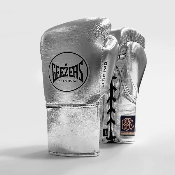 Geezers Boxing Elite Pro Special Edition Fight gloves, Premium Leather, Mens and Womens Fight Glove, Approved by the BBBofC for all professional fights. (Silver, 10oz XL) — image 1