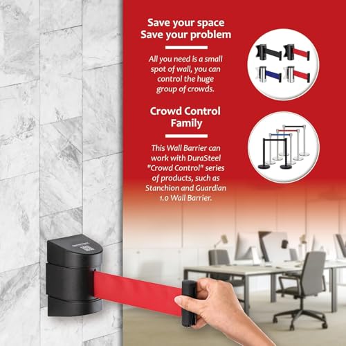 Barrière de ceinture rétractable murale rouge 3,7m boîtier ABS DuraSteel - 7