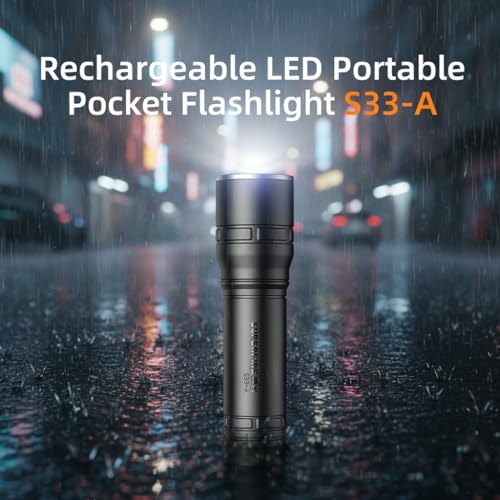 Image of SUPERFIRE Rechargeable LED Flashlight Portable Pocket Torch with USB Charging 4 Light Modes Long Beam Distance Compact Lightweight Waterproof Torch for Camping Emergency & Outdoor