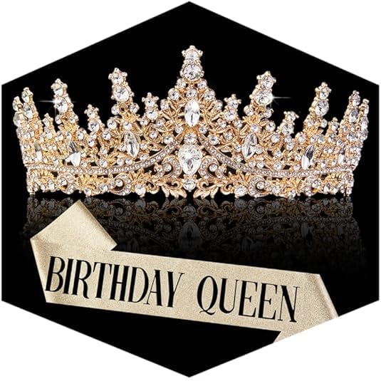 Silver Birthday Queen Sash & Crystal Tiara Set for Women, Rhinestone Crown Headband, Party Decoration