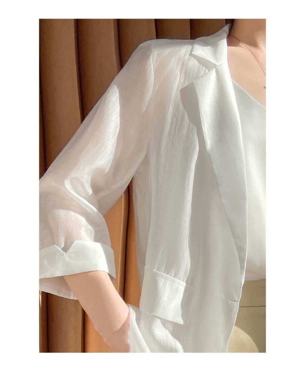 Kleider Damen Festlich,Damen-Blazerjacke, Leicht, Bolero, Achselzucken, Durchsichtig, Mit Hochgekrempelten Ärmeln, Chiffon, Eleganter Cardigan, Vorne Offen, Anzug, Blazerjacke, Eleganter Formeller A