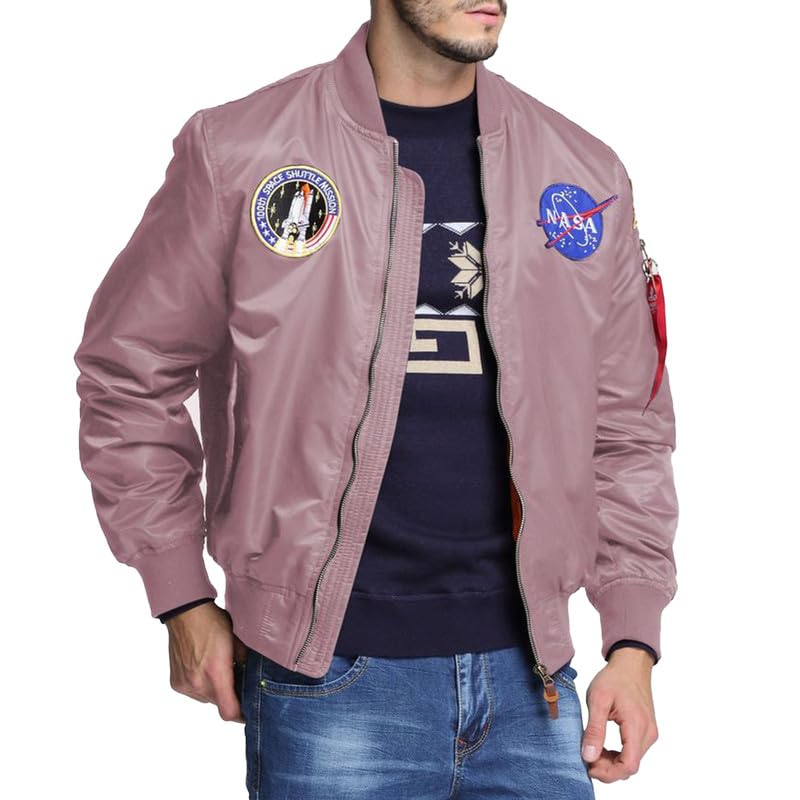 Image of CORIRESHA Mens NASA Embroidery Badge Slim Fit Bomber Jackets Zipper Windbreaker
