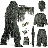 Ghillie Suit, 7-in-1 3D Camouflage Hunting Gear for Boys, Perfect Hunting Clothes Halloween Costumes Sniper Costume for Kids (Green)