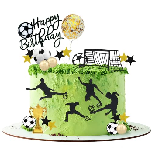 AYNKH 28 Pièces Décoration Foot Anniversaire, Football Cake Topper Décoration, Décorations de Gâteau Sportives en Forme de Ballon, pour Enfants, Garçons,...
