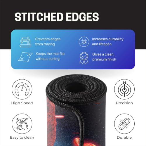 Image of Red Planet Space Design Large Desk Mat, Extended Mouse Pad 58.5 x 28 cm, Desk Pad, Washable Mousepad, 2mm Thick Non-Slip Rubber Base, Stitched Edges for Office, Home & Workstation (Multicolour)
