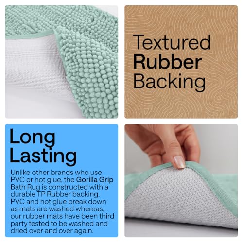 Image of GORILLA GRIP Bath Rug Mat, Thick Soft Absorbent Chenille, Quick Dry Microfiber Mats, Rubber Backing Washable Shower Floor Rugs, US Designed Bathroom Bathmat Home Decor Accessories, 24x17, Seablue
