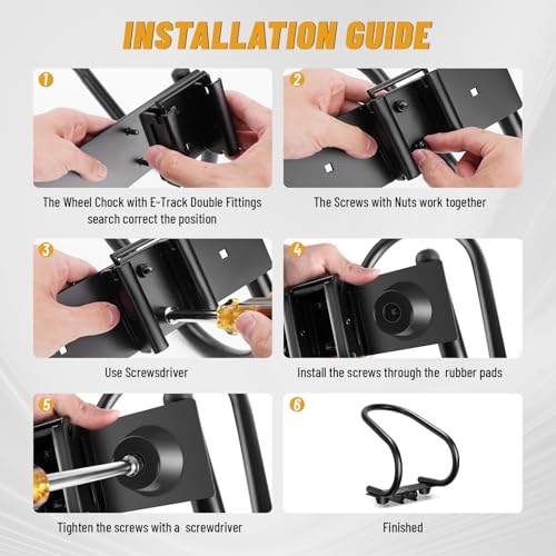 Image of 4Pcs E Track Wheel Chock with Trailer Floor Rubber Pad |E Track Accessories for Enclosed Trailer Motorcycle Wheel Chock for Trailers for System for Enclosed Trailer Hold Dirt Bike, Motorcycle Tire