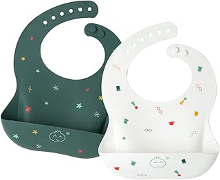Little Dimsum Silicone Baby Bibs Soft Comfortable Baby Food Bibs Waterproof Feeding Bibs Toddlers Adjustable Silicone Bibs Baby with Food Catcher Easy Wipes Clean Star&Hat