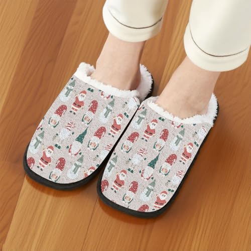 Fluffy Slippers for Women Men Christmas Funny Reindeer Santa Snowman Xmas Tree Snowflake Slipper Plush Winter Slip on Cozy Memory Foam House Shoes Women Indoor and Outdoor Travel Shoe3