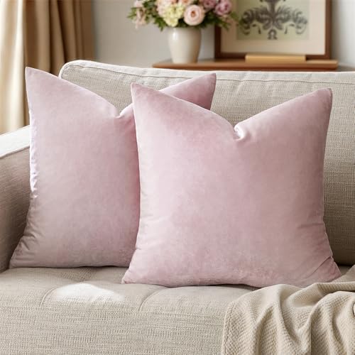 Image of GIGIZAZA Decorative Couch Throw Pillow Cover,18x18 Pink Girl Pillow Covers,Square Sofa Velvet Throw Cushions