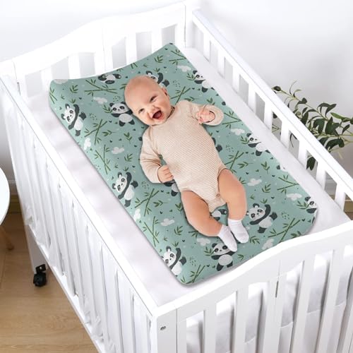 Image of Cute Bamboo Panda Changing Pad Cover Baby Boys Girls Changing Table Pad Covers Diaper Change Table Sheets Covers Soft Breathable