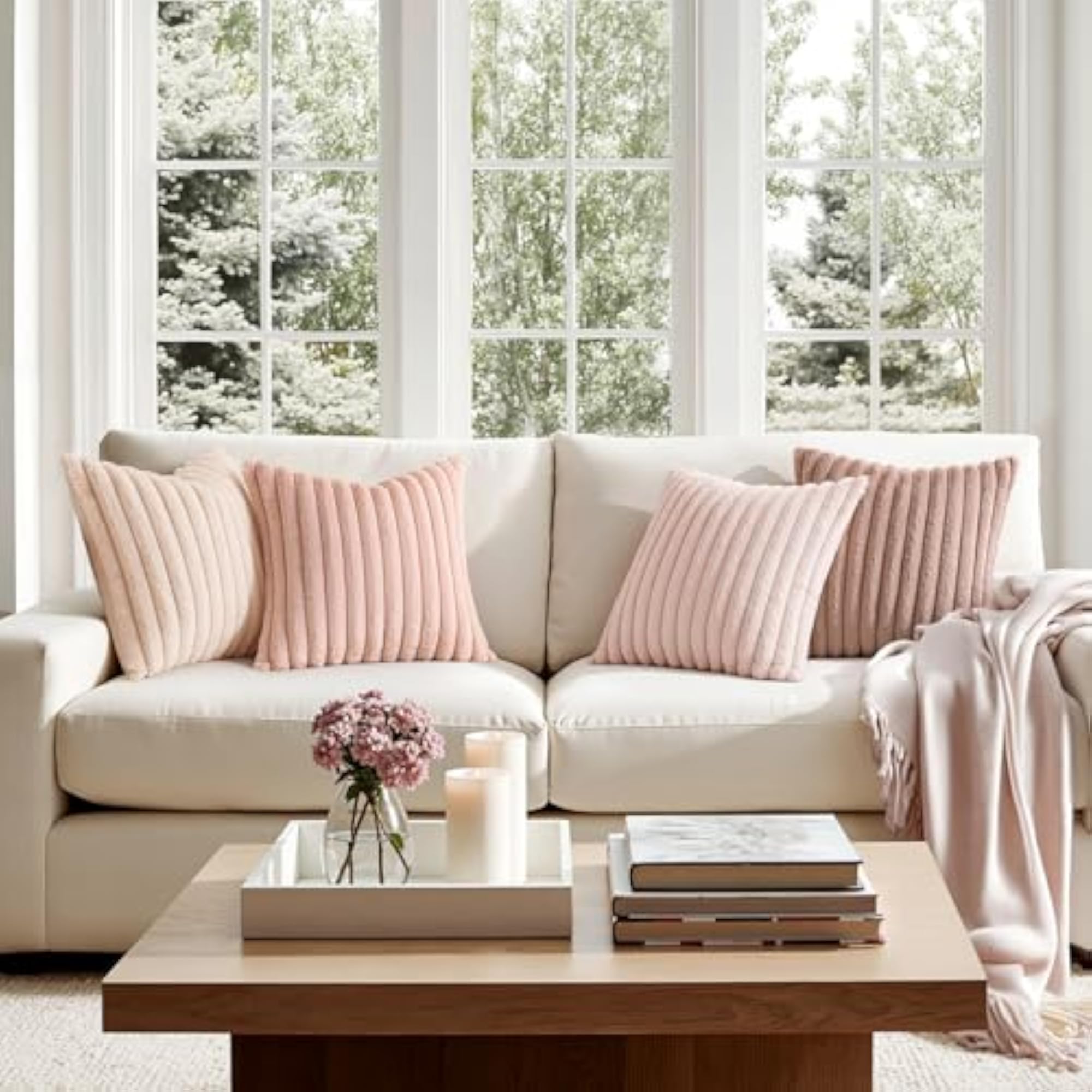 Faux Fur Plush Decorative Throw Pillow Covers, Set of 2