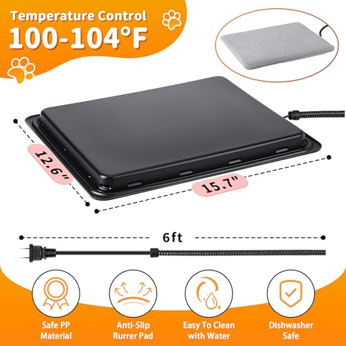 Outdoor Pet Heating Pad with Thermostat, 30W 15.7x12.6 In Extreme Weather Cat Pad, Waterproof Outdoor Warming Pet House Mat, Indoor Outdoor Cat Dog Heated Bed with Antibite Cord for Winter Insulated - Image 2
