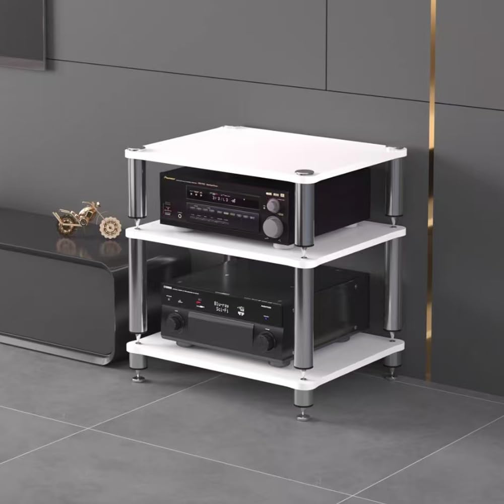 Tour de composants amovible et meuble de rangement audio HiFi à 3 niveaux blanc