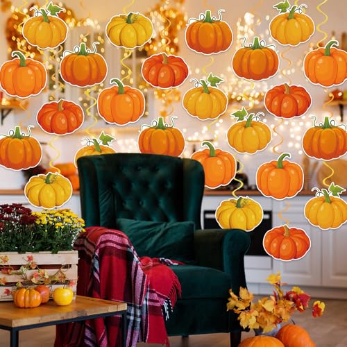 Image of 40Pcs Fall Pumpkin Hanging Swirl Decorations, Autumn Thanksgiving Pumpkin Ceiling Hanging Swirls Streamers Fall Hanging Decorations for Autumn Thanksgiving Harvest Party Decor