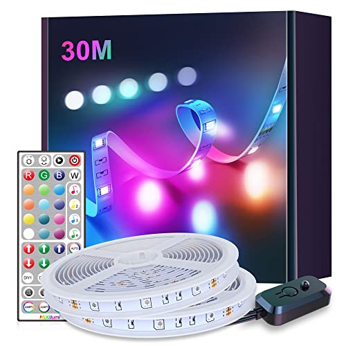 Led 卧室 30 米(2x15 米)多色 LED 灯带 5050 RGB LED 灯带,Mexllex x Nallee 联合品牌 LED 带 44 键遥控器适用于圣诞节家庭卧室厨房