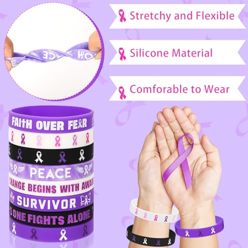 Image of JUNEBRUSHS 64pcs Purple Ribbon Awareness Silicone Bracelets Party Supplies